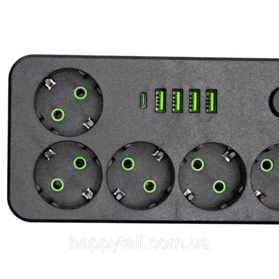 Мережевий фільтр-подовжувач 5 розеток 4xUSB-A 1xUSB-C 5м чорний HP-5-52 | Зображення 2