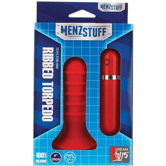 Анальна пробка з вібрацією Dream Toys Menzstuff Ribbed Torpedo, червона sexstyle | Зображення 1
