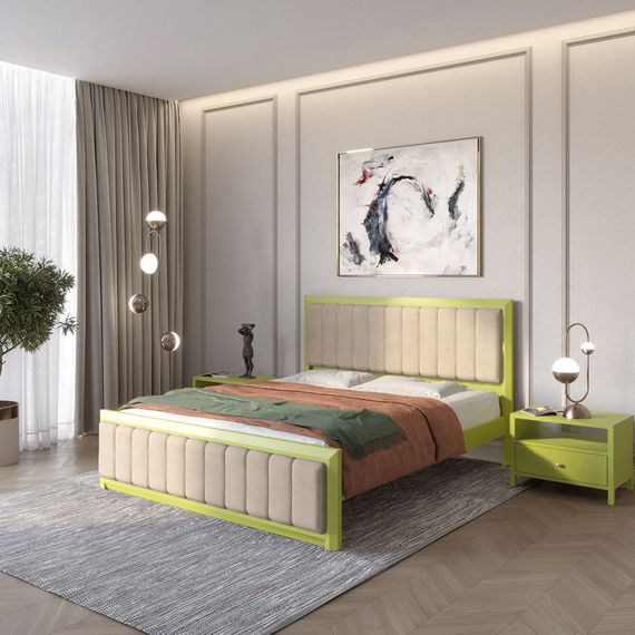 Двоспальне дерев'яне ліжко Mebigrand Барселона Б1 Лайм (S3050G70Y)/Аляска 23 (Бежевий) 180х190 см (MBG-11706)