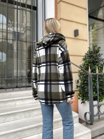 Женская теплая флисовая рубашка в клетку ALI302 цвет хаки, размер 42/46 | Зображення 4