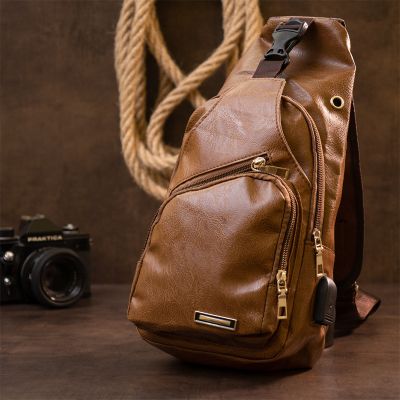 Сумка Vintage Кросс боди с эмблемой из кожзама Рыжая (20570) | Зображення 6