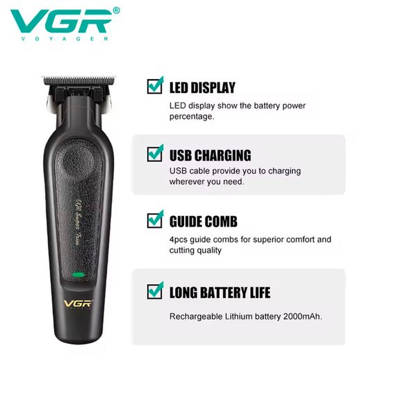 Тример VGR V-998 Blue, 4 насадки, LED дисплей (46245-V-998 BLUE_369) | Зображення 6