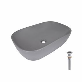 Раковина накладная Qtap Robin 600x390x150 мм, Stone grey, прямоугольная, с донным клапаном QTROB188SG49786
