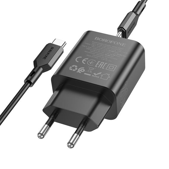 МЗП Borofone BA88A Navy PD20W+QC3.0 (1USB-A/1C) + кабель Type-C to Type-C Black | Зображення 1