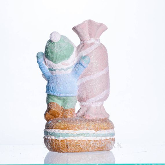 Новогодняя декоративная фигурка с подсветкой 12.5×9×21 см Новогодний декор Ребёнок с конфетой из фарфора CR-6-11 | Зображення 1