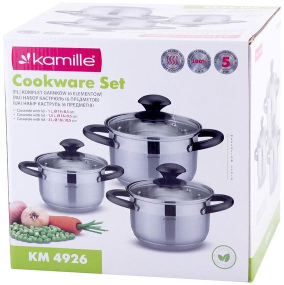 Набір 3 каструлі Kamille Groningen 1л, 1.5л, 2л з нержавіючої сталі з 5-шаровим індукційним дном | Зображення 5