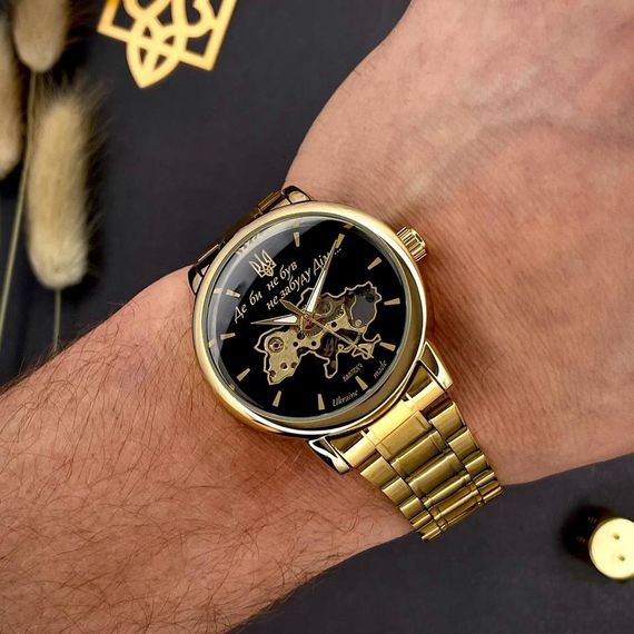 Класичний чоловічий годинник Awarder 022 Gold-Black Mechanic Metall Не Забуду Дім | Зображення 3
