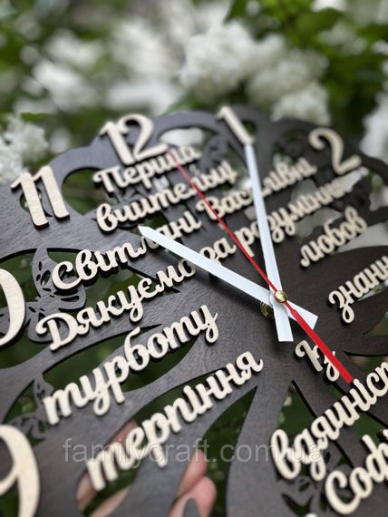 Настенные часы учителю, подарок на выпускной, именные деревянные часы, бесшумные, 35 см | Зображення 5
