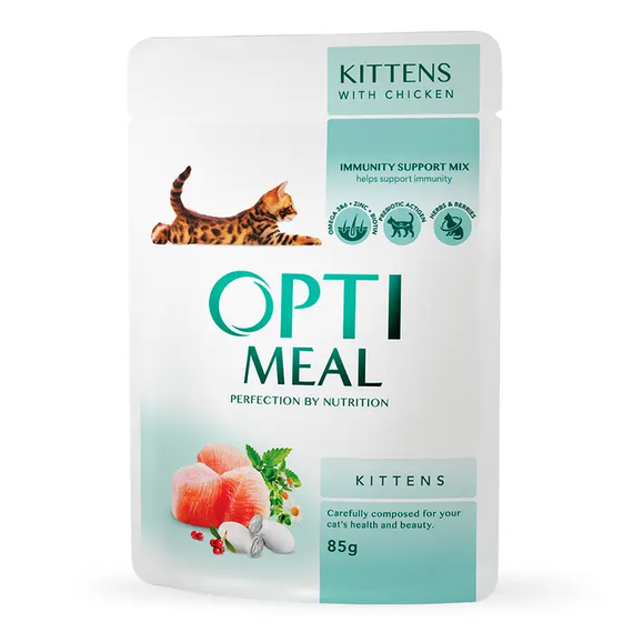 Вологий корм пауч Optimeal Kitten для кошенят, з куркою 85г