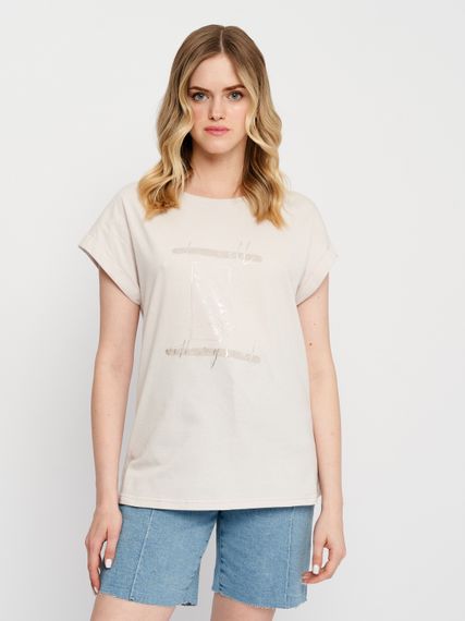 Футболка жіноча бежева з малюнком та написом, 4XL