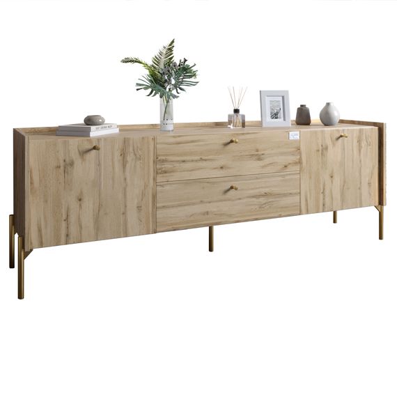 Тумба під телевізор з шухлядами LION Wood з золотими ніжками 180х50х40 см Дуб Аппалачі (LION-043112) | Зображення 1