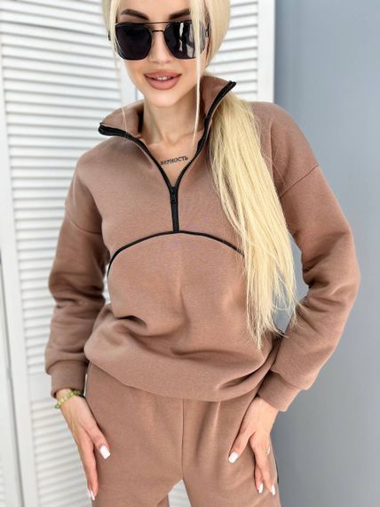 Женский теплый спортивный костюм на флисе, GF5699 цвет мокко размер 42/44 | Зображення 2