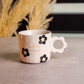 Чашка для чаю та кави порцелянова Lucky Flower 420 (мл) гарна оригінальна кружка на подарунок Біла FM-14D