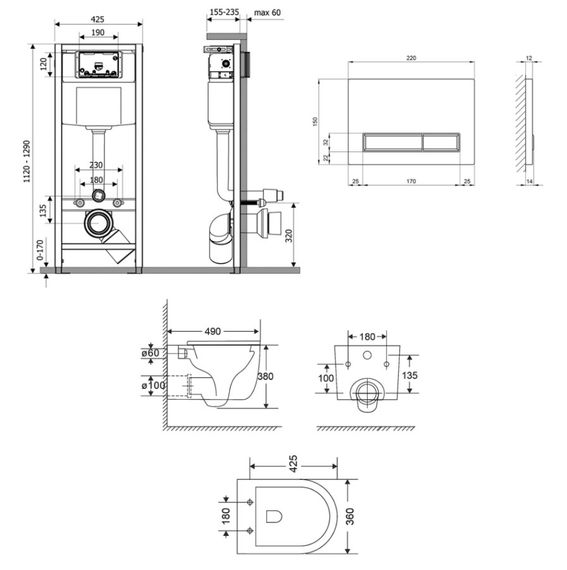 Набір Qtap Nest 4 в 1 підвісний унітаз Taurus Ultra Quiet 490x360x380 + комплект інсталяції QT2433084EUQMB46187 | Зображення 1