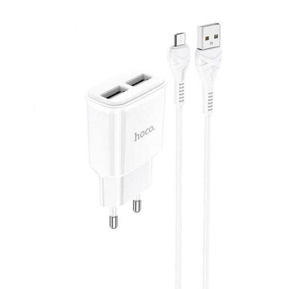 Набір СЗУ 110-240V HOCO C88A + кабель Micro, 2xUSB, 2.4A, кабель 1м, White | Зображення 2
