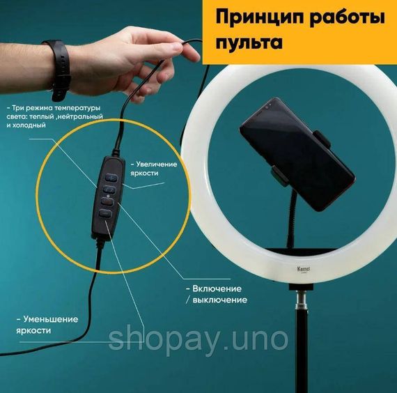 Кільцева LED лампа S31 Світлодіодна лампа USB з кріпленням тримачем телефону, 33см | Зображення 5