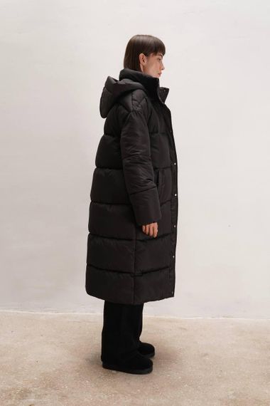 Пуховик Cloud довгий з поясом та капюшоном чорний XL | Зображення 6