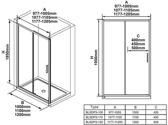 Душевые двери Ravak Blix BLSDP2-110 Полир. алюм. Transparent | Зображення 2