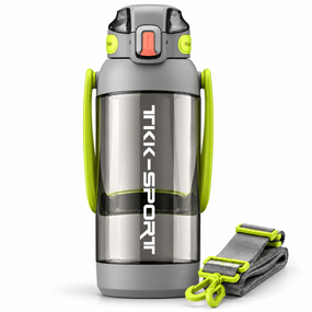 Бутылка для воды TKK 1400 мл спортивная серая Tritan BPA Free ударопрочная соломинкой, ремешком и ручкой