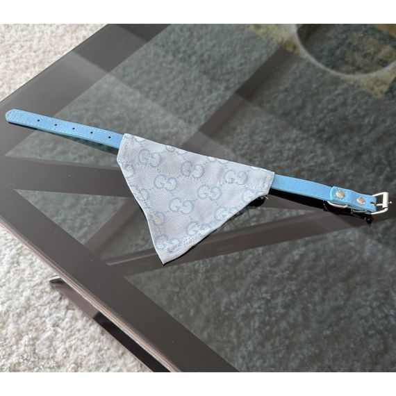 Брендовый ошейник для собак и кошек с банданой Blue GG Style | Голубой аксессуар для питомцев | Зображення 1