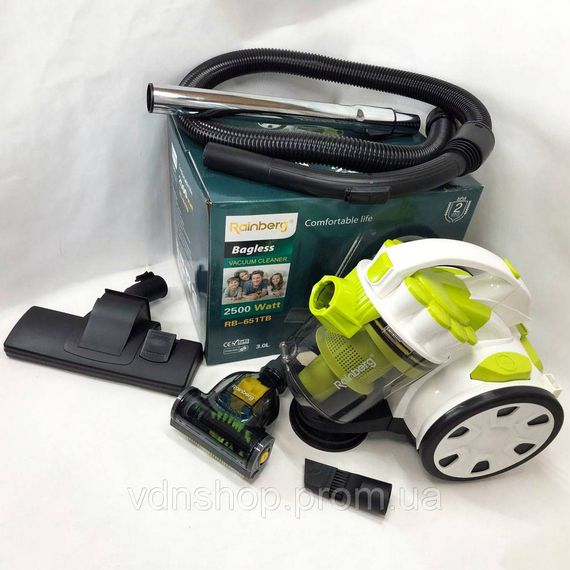 Потужний побутовий циклонний пилосос Rainberg RB-651 2500 Вт, Пилосос циклонного типу з нера фільтром VD-51 | Зображення 2