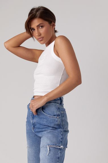 Женская майка в рубчик с нашивкой спереди - белый цвет, S (есть размеры) | Зображення 4