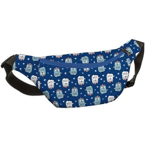 Сумка на пояс бананка Bumbag Совушки на синем фоне 27x16 см (BB_18J059_SI_BL)