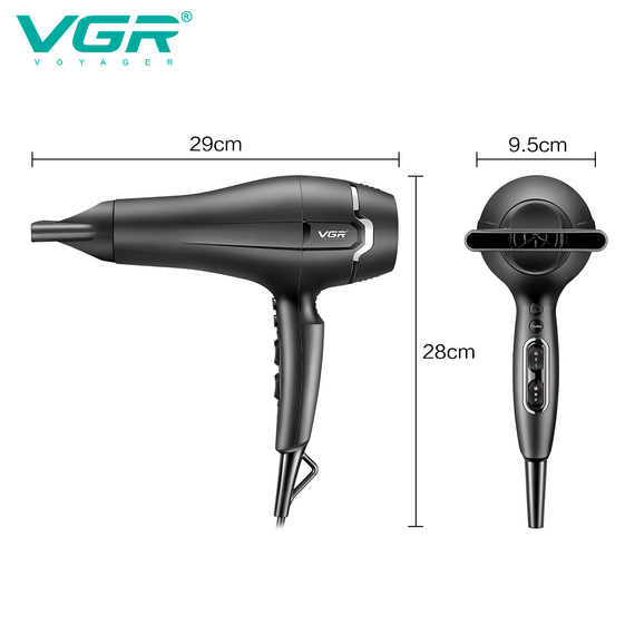 Фен професійний VGR V-450, Turbo режим, 4 рівні температури, 4 рівні обдування, 2 насадки, 2000-2400Вт | Зображення 2