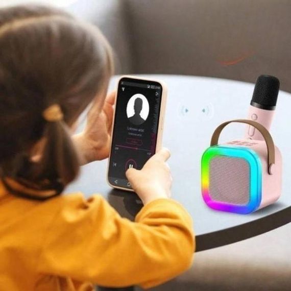 Караоке дитяче з LED підсвічуванням з одним мікрофоном K12 Рожеве