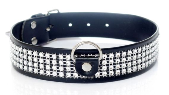 Нашийник зі штучної шкіри з кристалами Fetish Boss Series - Collar with crystals Silver, BS3300101 sexstyle
