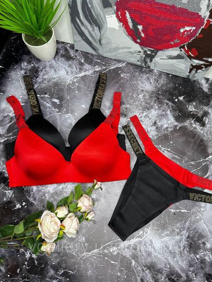 Комплект жіночої безшовної білизни Victoria's Secret GOLD із золотими стразами Чорний колір 75В | Зображення 3