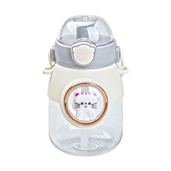 Пляшка для води з трубочкою 820 мл дитяча з ручкою та ремінцем Сірий HPGM2217G | Зображення 4