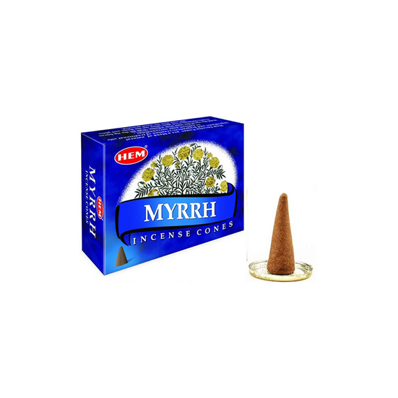 Ароматичні конуси Myrrh  Мірра 10 шт. в уп. + підставка Hem 8901810480278