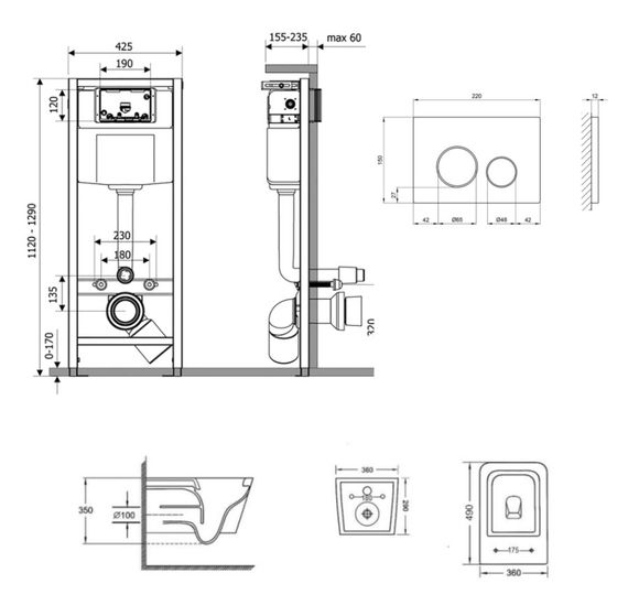 Набір Qtap Nest 4 в 1 підвісний унітаз Crow Ultra Quiet 490x360x290 + комплект інсталяції QT05335171W45129 | Зображення 1