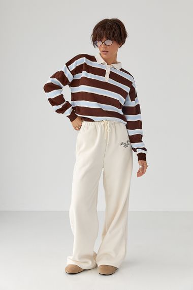 Утеплені спортивні штани з написом - кремовий цвет, L/XL (є розміри) | Зображення 2