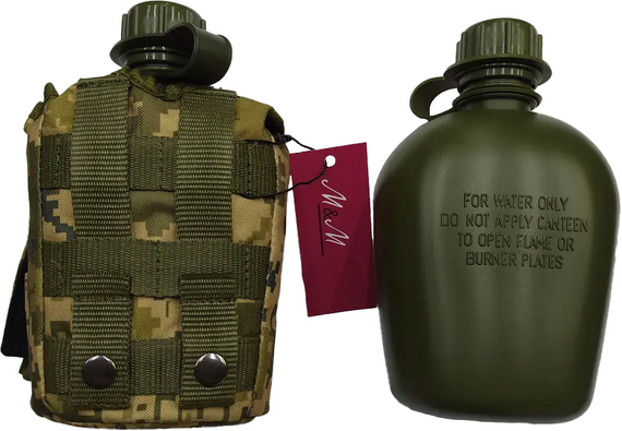Фляга пластикова M&M 1000 мл Хакі в чохлі 5 ММ-14 Піксель (213293) | Зображення 2