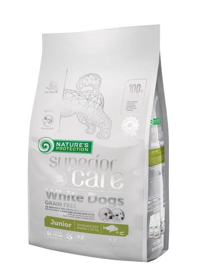 Корм Nature's Protection Superior Care White Dogs Grain Free Junior Small and Mini Breeds сухий для цуценят малих порід з білим забарвленням вовни 1.5 кг