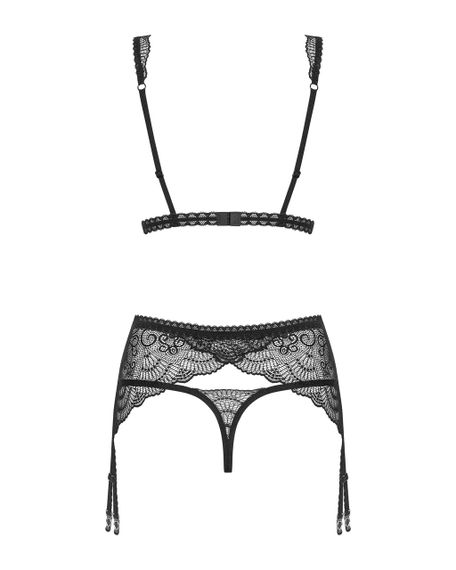 Комплект мереживний з поясом для панчох Obsessive Firella garter belt set Чорний L/XL sexstyle | Зображення 10