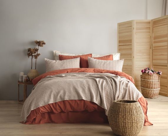 Покрывало с наволочками Limasso 240×260 см. Azure Terracotta