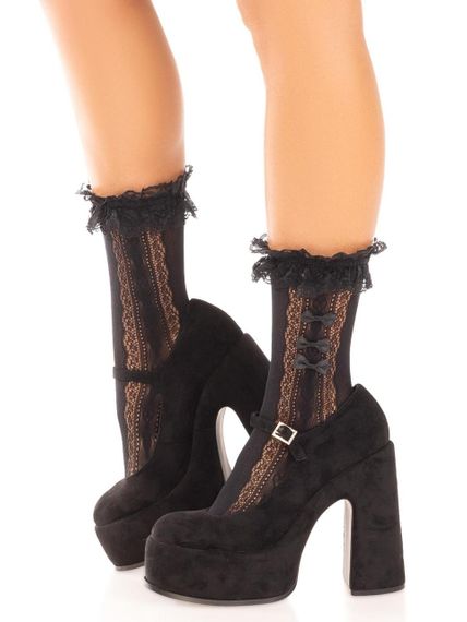 Шкарпетки ажурні Leg Avenue Mini Bow Lace Anklet, чорні, з рюшами, декор — бантики sexstyle | Зображення 1