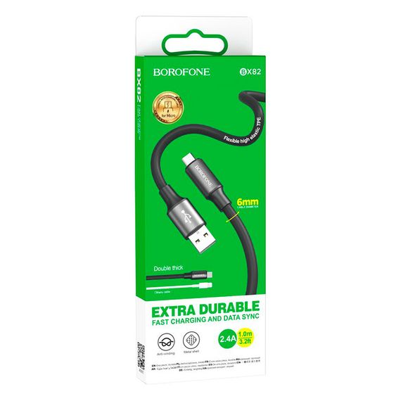 Кабель Borofone BX82, USB-Micro, 2.4A, довжина 1м, Black | Зображення 1