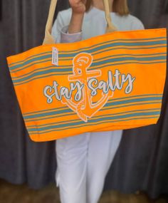 Женская большая пляжная сумка в полоску одно отделение на молнии AV556/1 размер 40/28, оранжевая