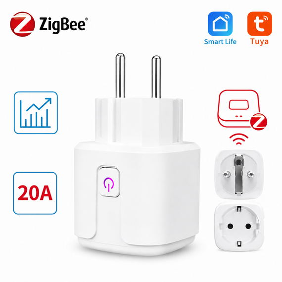 Розумна розетка Tuya ZigBee 20A EU з моніторингом енергоспоживання (працює тільки через ZigBee шлюз) | Зображення 7