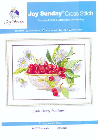 Набор для вышивания крестиком по нанесённой на канву схеме "Cherry fruit bowl" .AIDA 14CT printed, 38*30 см | Зображення 1