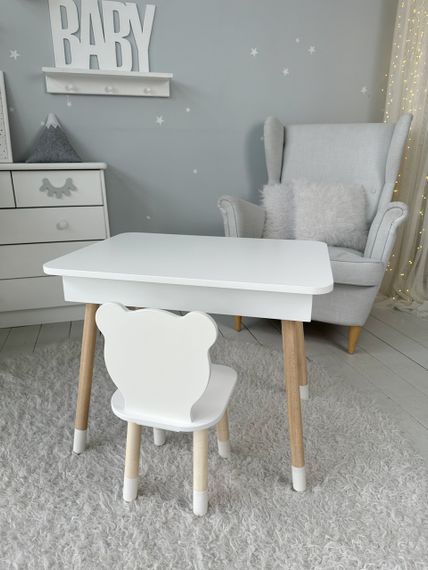 Дитячий столик і стільчик ведмедик білий. Столик із нішею для олівців і розмальовок | Зображення 2