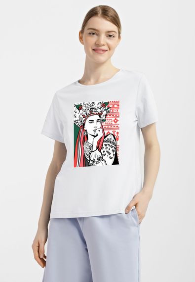 Футболка жіноча біла з принтом "Українська дівчина", XL