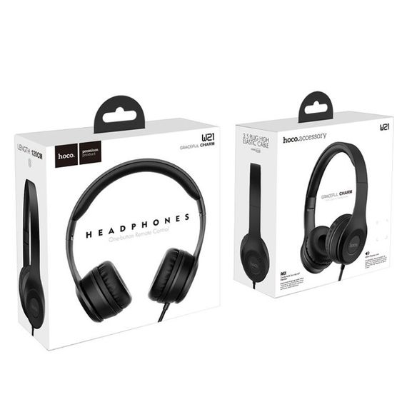 Накладні навушники Hoco W21 (3.5mm/1.2m) Чорний | Зображення 3