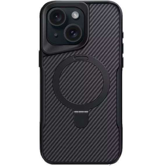 TPU+PC чехол Metal Buttons with MagSafe Carbon Ring для Apple iPhone 15 (6.1") Черный | Зображення 1