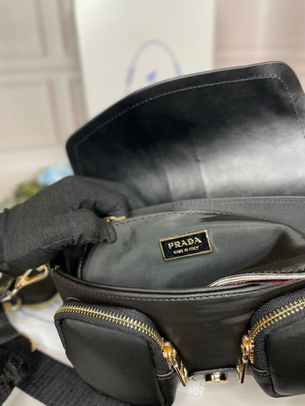 Сумка женская Prada Pocket nylon and brushed leather bag черная  wb010 | Зображення 7