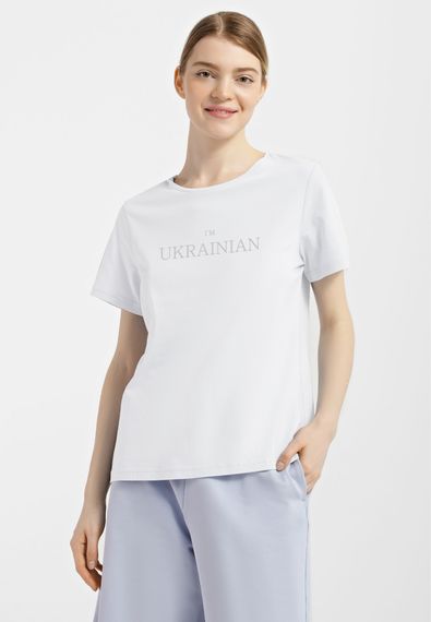 Футболка жіноча біла з принтом "I'm Ukrainian (срібло)", M